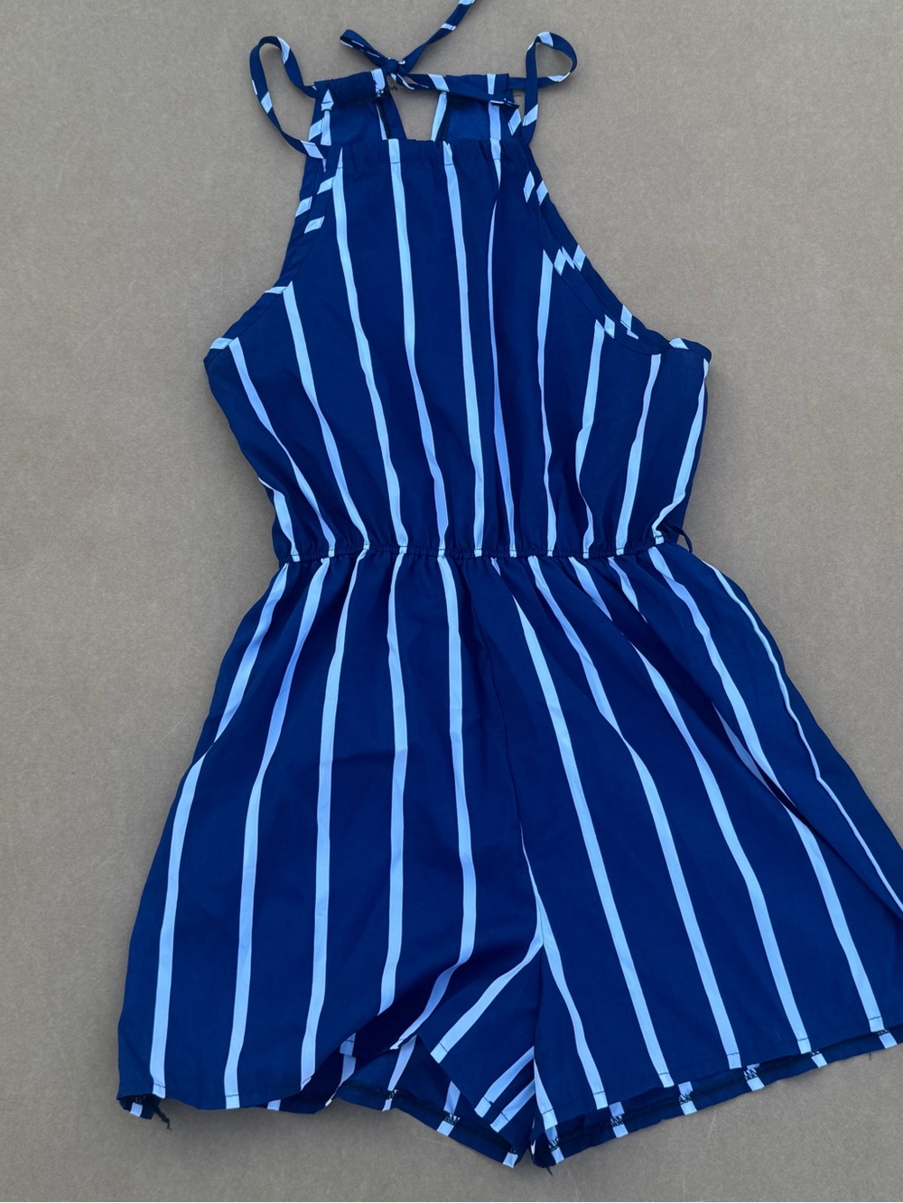 Girls Navy Stripe Halter Romper